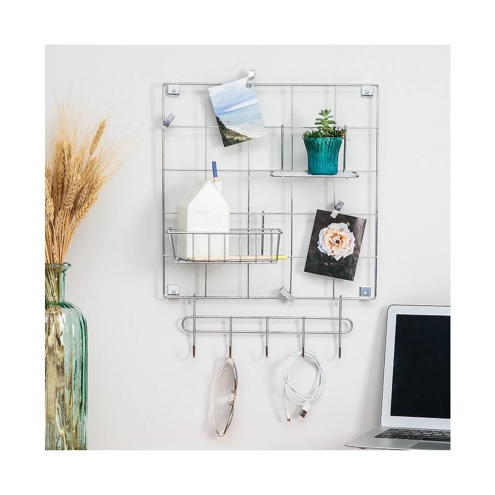 商品Honey Can Do|8-Piece Chrome Wire Wall Grid with Storage Accessories,价格¥157,第3张图片详细描述