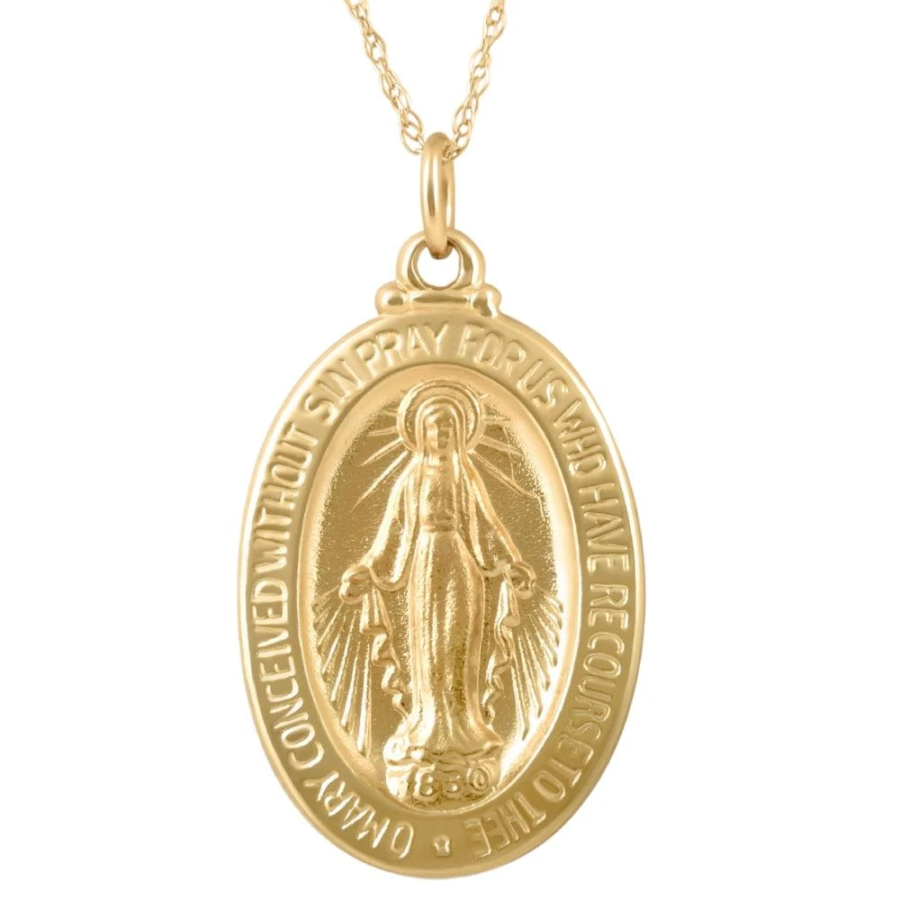 商品Pompeii3|14k Yellow Gold St. Mary Medal Pendant  1" Tall 5 Grams,价格¥4291,第1张图片