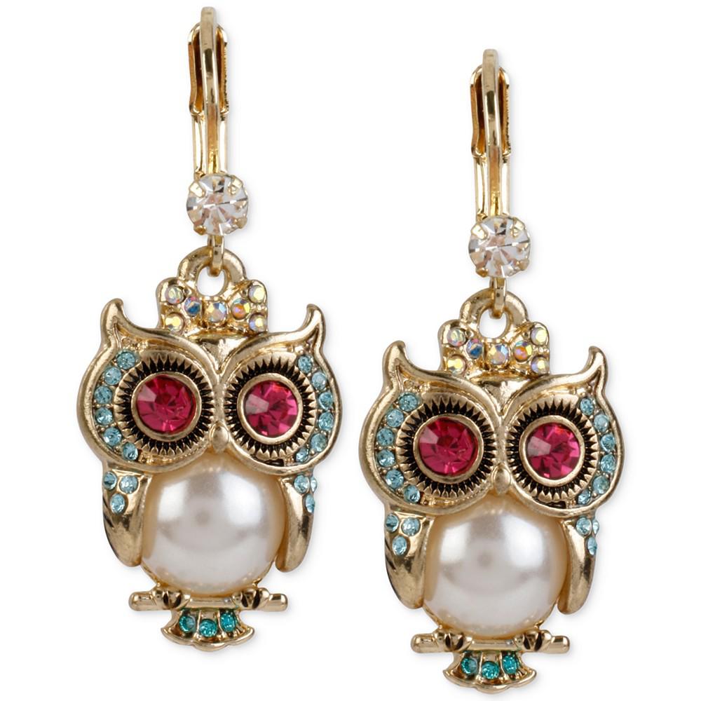 Gold-Tone Ornate Owl Drop Earrings商品第1张图片规格展示