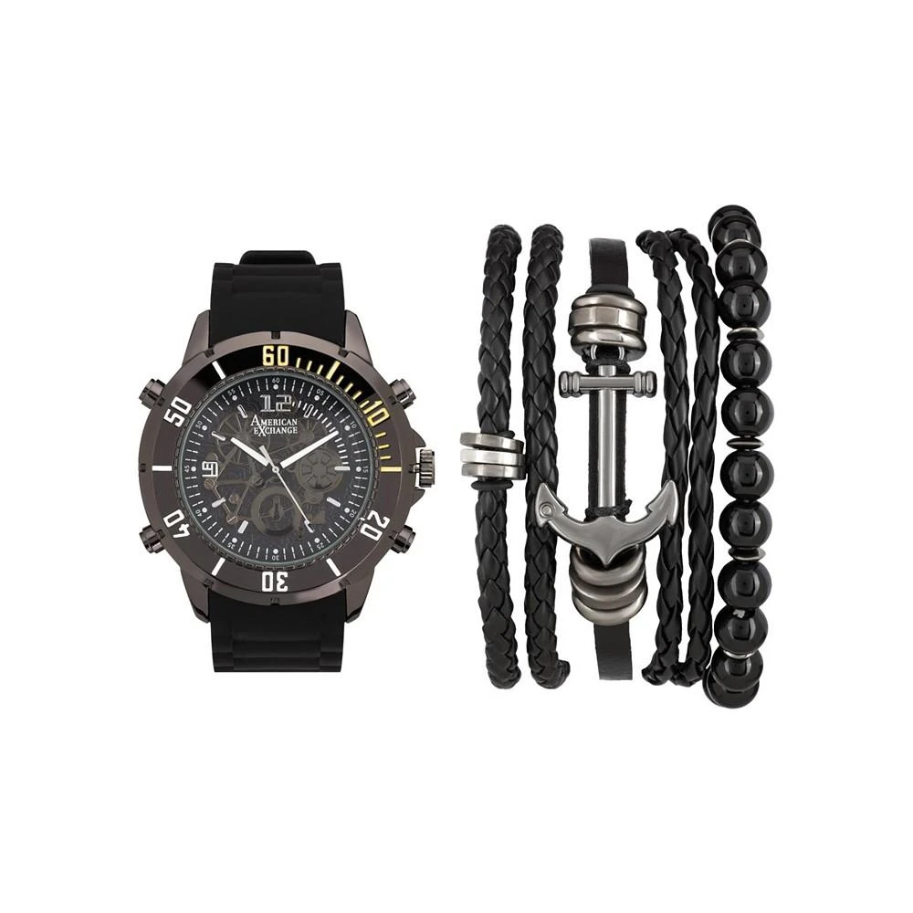 商品American Exchange|Men's Black/Grey Analog Quartz Watch And Stackable Gift Set,价格¥243,第1张图片