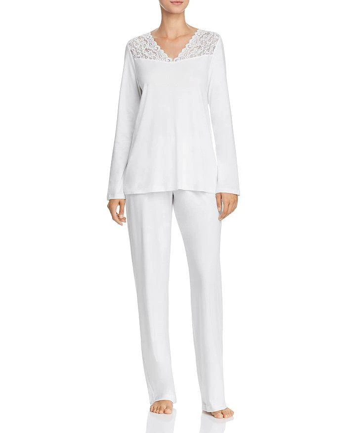 商品Hanro|Moments Lace-Trim Cotton Long Sleeve Pajama Set,价格¥1451,第1张图片
