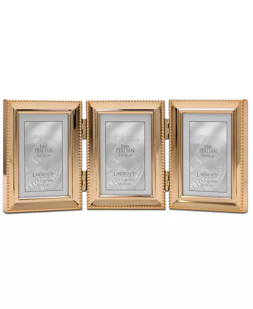 商品Lawrence Frames|Polished Metal Hinged Triple Picture Frame - Bead Border Design, 2.5" x 3.5",价格¥260,第1张图片