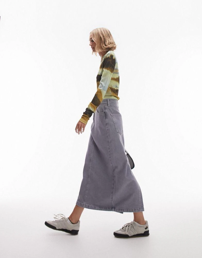 商品Topshop Petite|Topshop petite denim midi skirt in grey,价格¥176,第4张图片详细描述