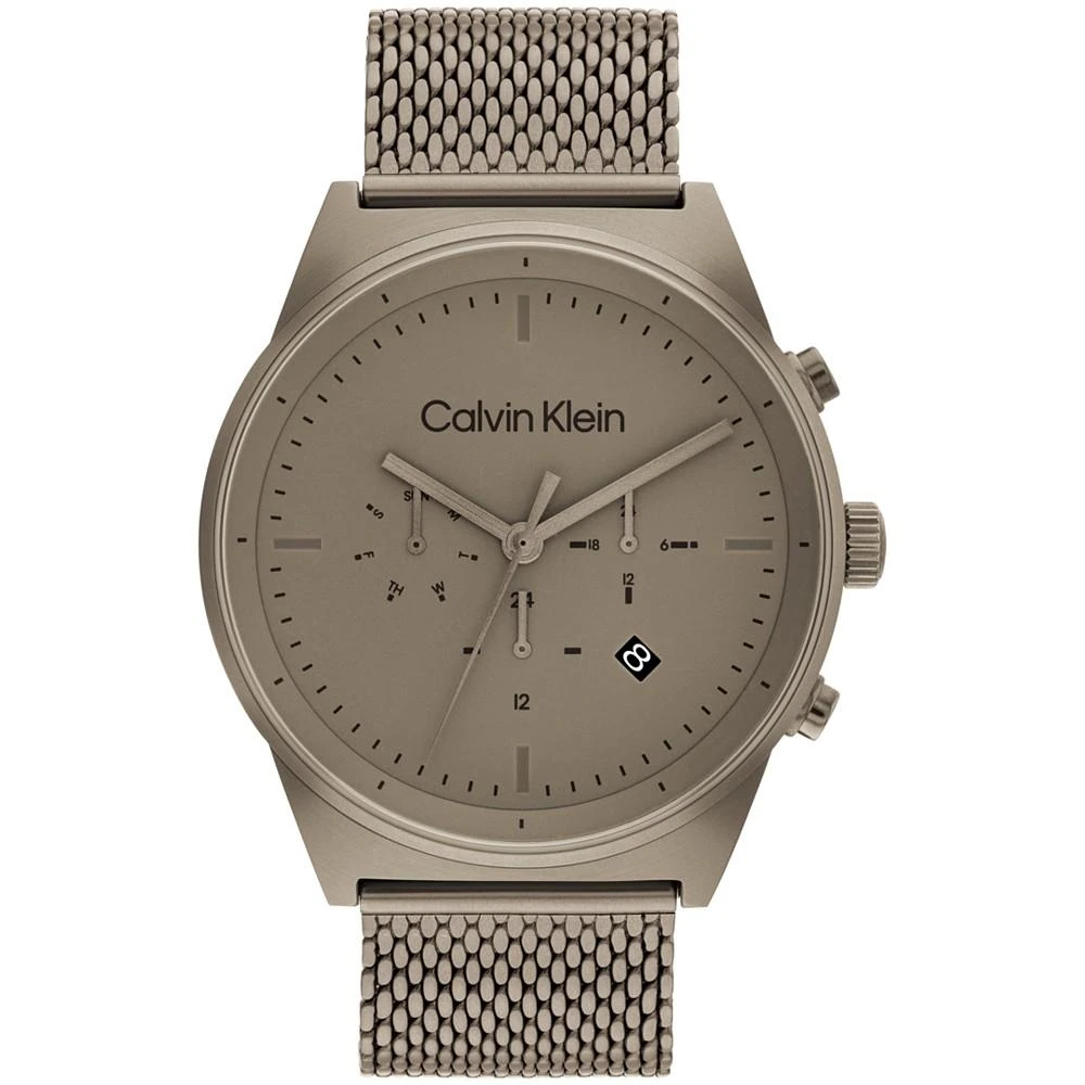 商品Calvin Klein|Men's Khaki-Tone Stainless Steel Mesh Bracelet Watch 44mm,价格¥1011,第1张图片