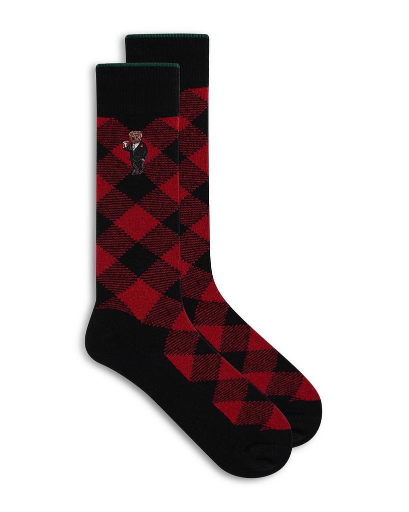 商品Ralph Lauren|Buffalo Plaid Boot Socks with Bear Embroidery,价格¥266,第1张图片