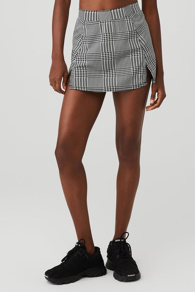 商品Alo|Jacquard Glenplaid Tennis Skirt - Titanium/Black,价格¥399,第1张图片