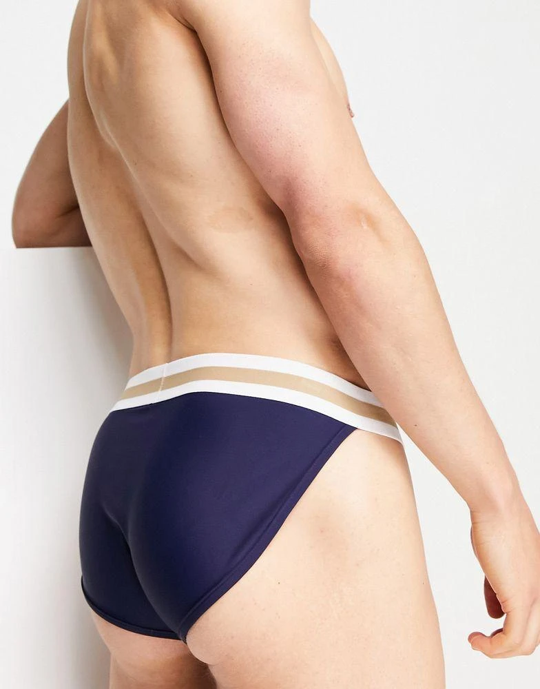 商品ASOS|ASOS DESIGN swim briefs with high leg and contrast waistband in navy,价格¥88,第2张图片详细描述