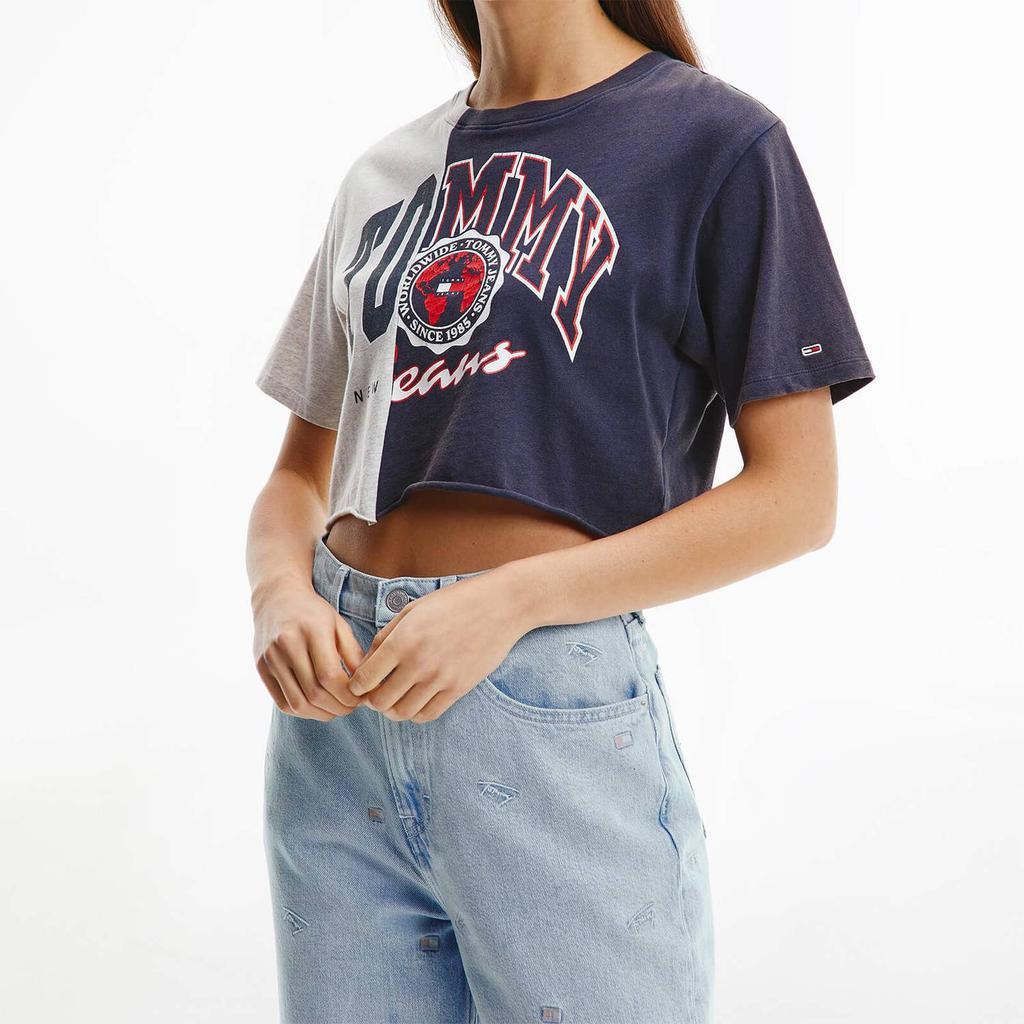 商品Tommy Jeans|Tommy Jeans Women's Tjw Crop College Splicing T-Shirt - Twilight Navy/Multi,价格¥172,第1张图片