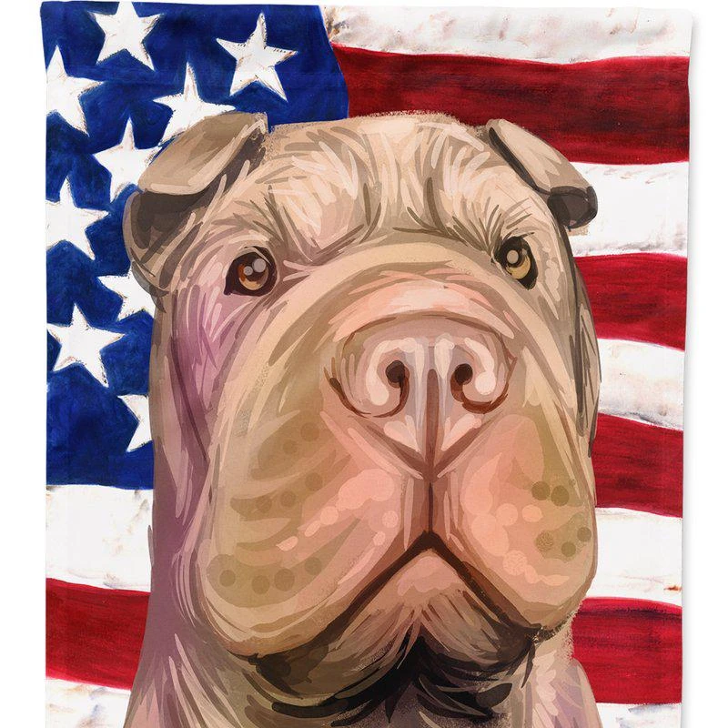 商品Caroline's Treasures|11 x 15 1/2 in. Polyester Shar Pei Dog American Flag Garden Flag 2-Sided 2-Ply,价格¥135,第1张图片