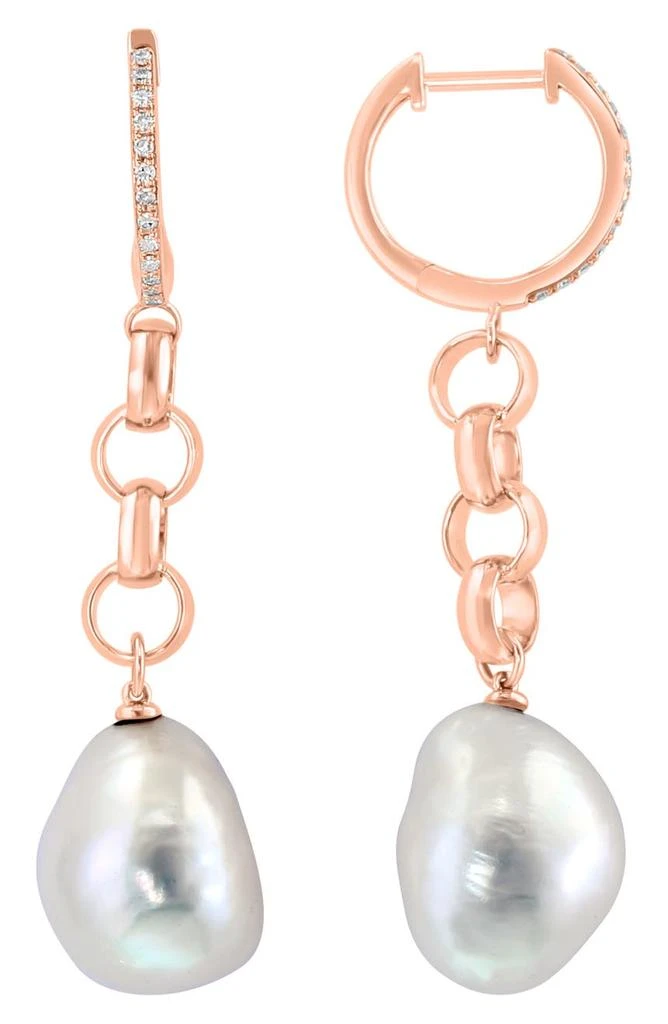 商品Effy|14K Rose Gold Diamond & 11mm Freshwater Pearl Drop Huggie Hoop Earrings - 0.12ct.,价格¥5739,第1张图片
