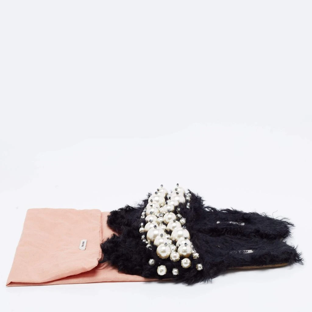 Miu Miu Black Faux Fur Pearl Embellished Slide Flats Size 38 商品