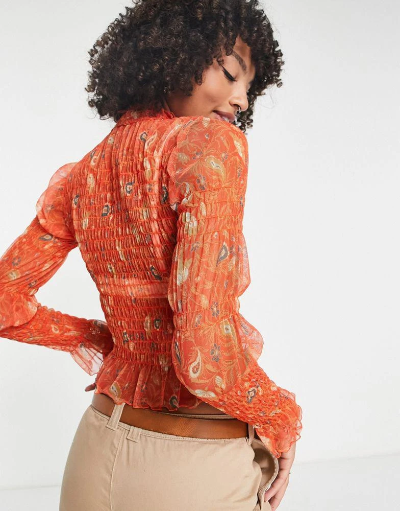 商品Free People|Free People floral print shirred mesh blouse in red,价格¥301,第2张图片详细描述