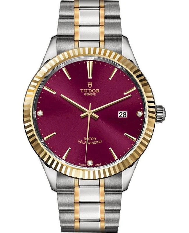 商品Tudor|Tudor Style 41mm Burgundy Dial Diamond-Set Stainless Steel Men's Watch M12713-0015,价格¥26334,第1张图片