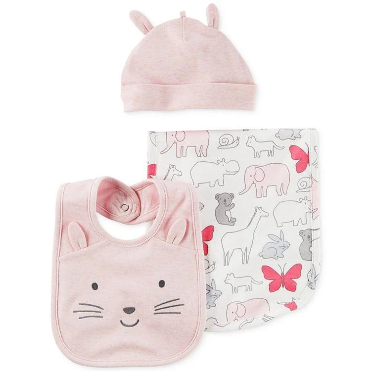 商品Carter's|3-Pc. Animal Hat, Bib & Burp Cloth Set, Baby Girls,价格¥75,第1张图片