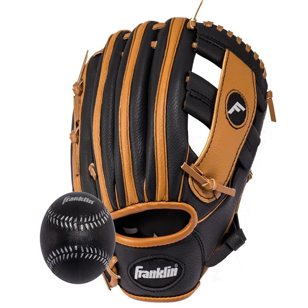 商品Franklin|9.5" Black/Tan Pvc Left Handed Thrower Baseball Glove With Ball,价格¥163,第3张图片详细描述