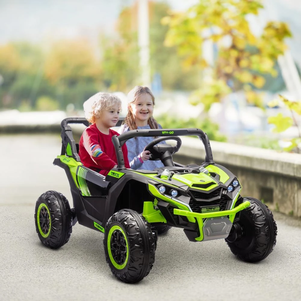 商品BreeBe|Qaba 24V 7AH Ride on UTV, 2 Seater 4MPH Kids Electric Car Ride on Battery Powered Toy with 4 Shock Absorbers, Music Horn and LED Lights, for Toddlers 3-8 Years, Green,价格¥3482,第2张图片详细描述