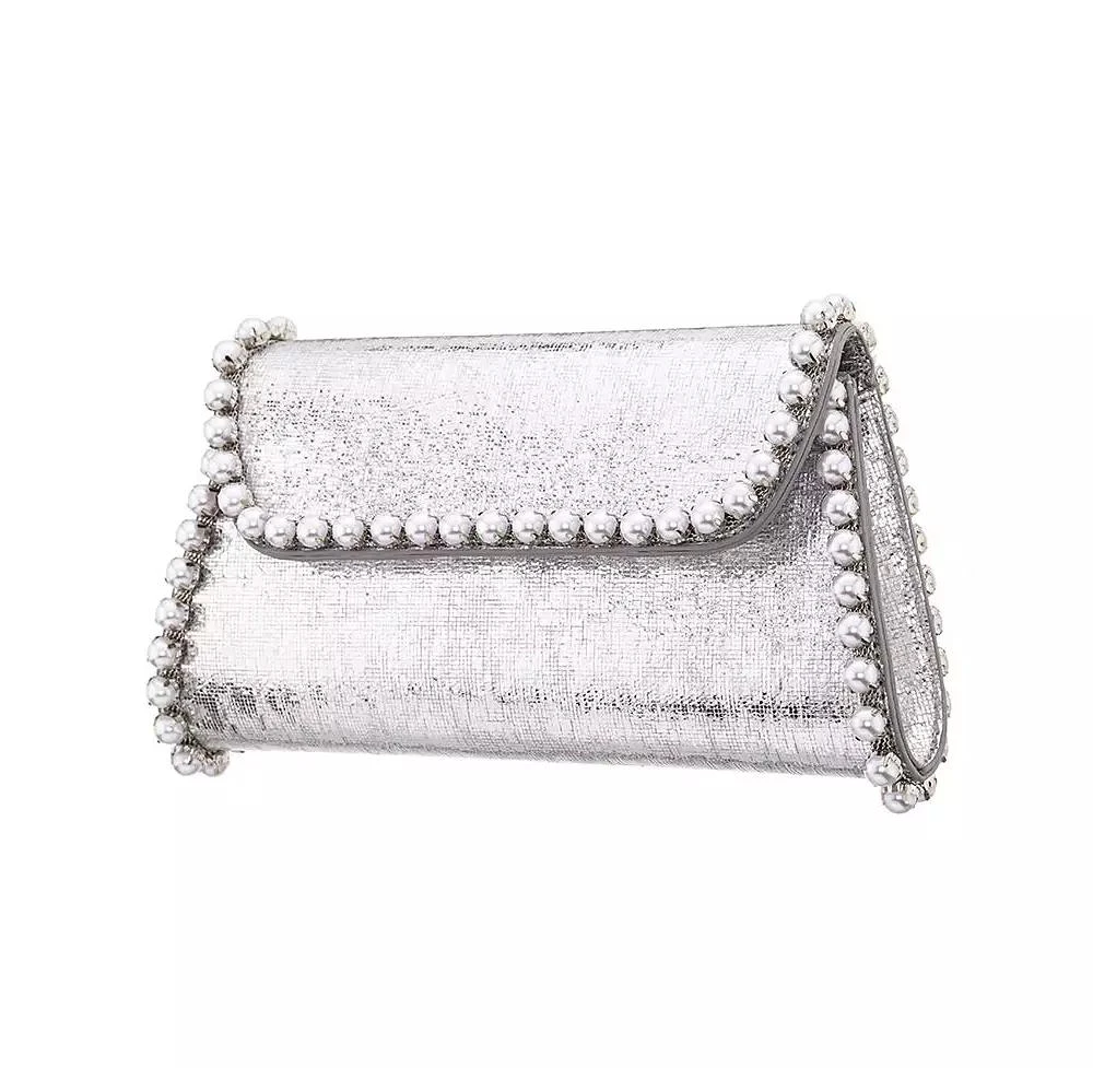 商品Nina|Imitation Pearl Trim Trapezoid Flap Bag,价格¥730,第3张图片详细描述