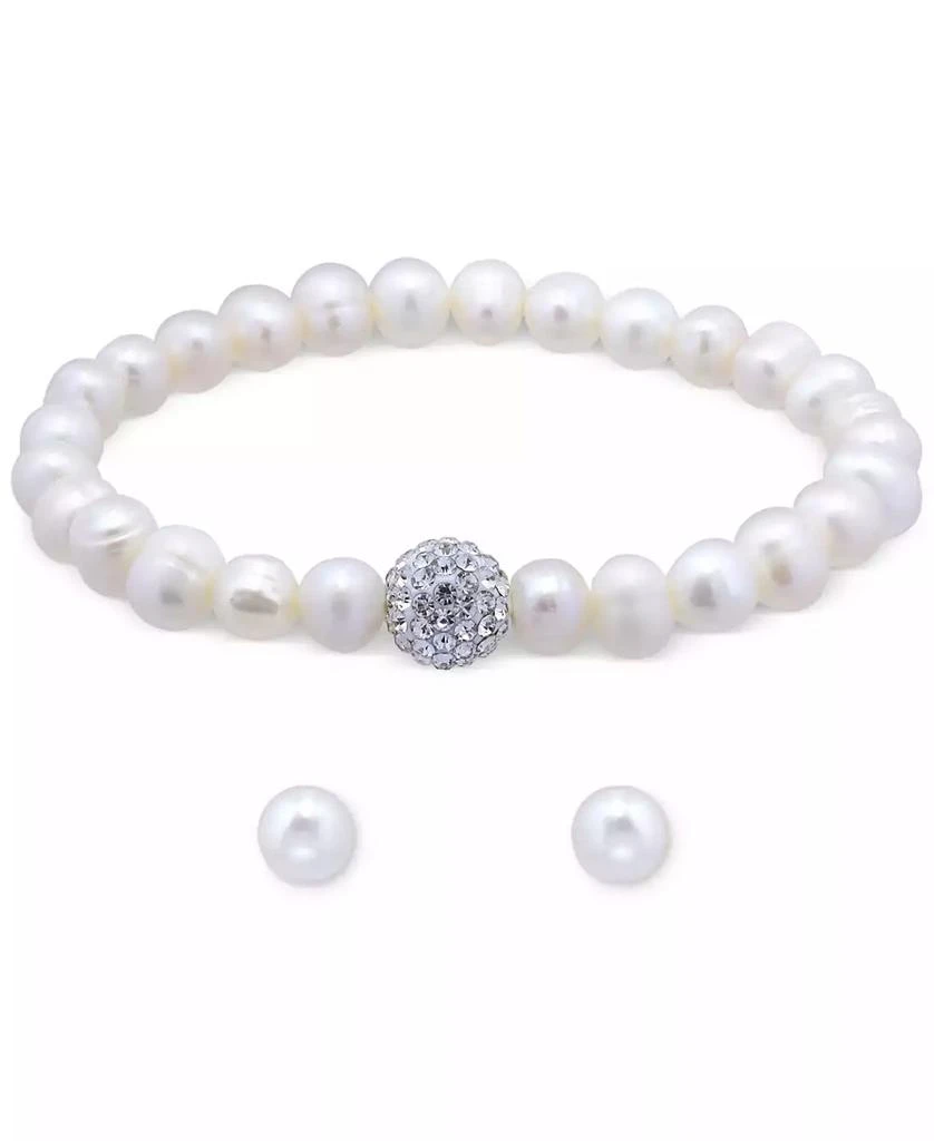 商品Macy's|2-Pc. Set Multicolor Cultured Freshwater Pearl (7mm) & Crystal Bracelet & Complementing White Cultured Freshwater Pearl (7mm) Stud Earrings in Sterling Silver (Also in All-White Cultured Freshwater Pearl), Created for Macy's,价格¥769,第1张图片