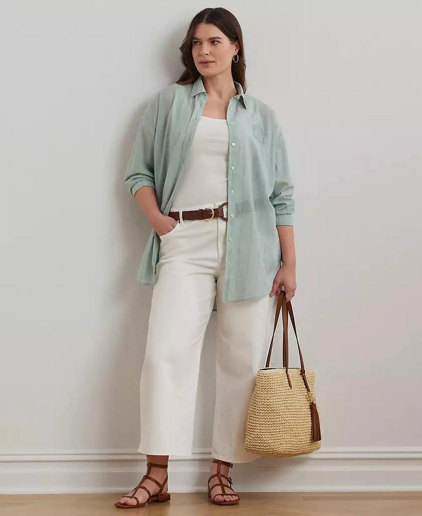 商品Ralph Lauren|Plus Size Oversize Striped Cotton Voile Shirt,价格¥1089,第4张图片详细描述