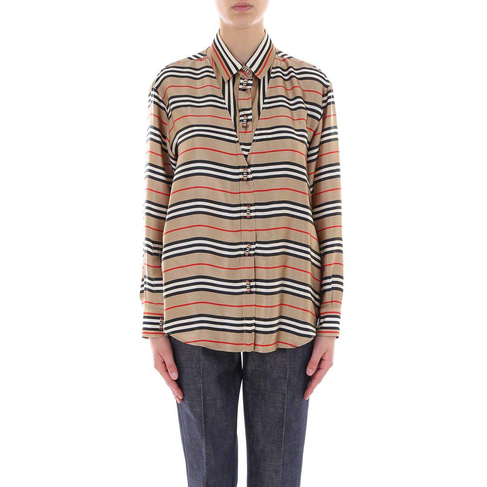 Burberry Contrasting Panelled Striped Shirt商品第1张图片规格展示