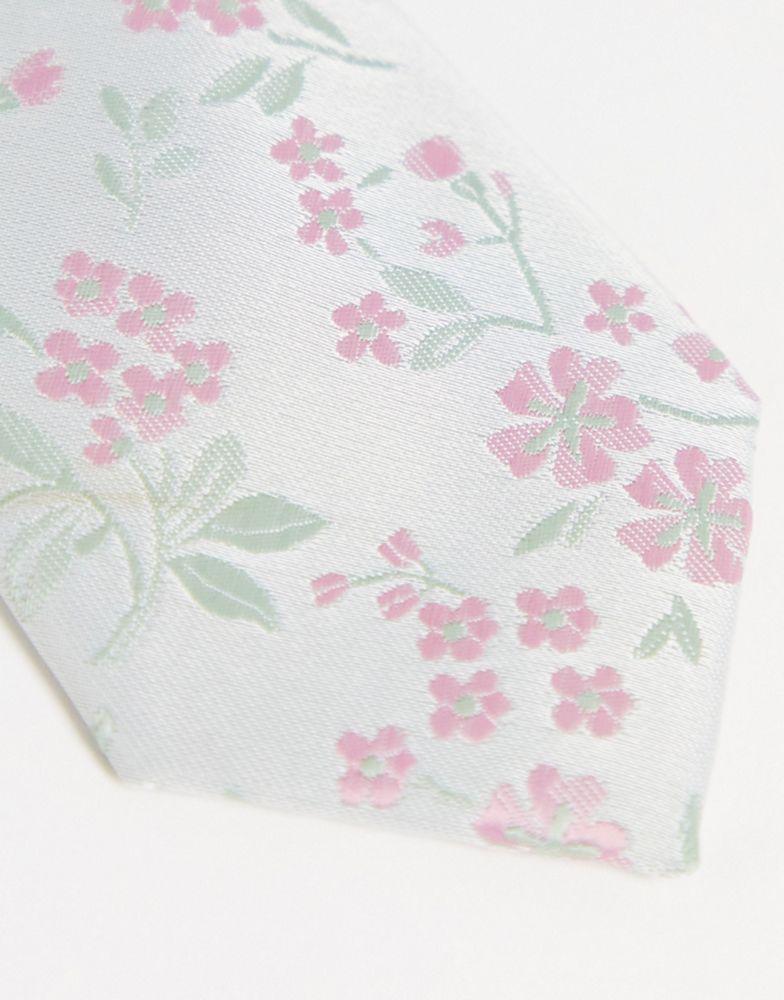 ASOS DESIGN slim tie and pocket square with ditsy floral design in sage and pink - LGREEN商品第2张图片规格展示