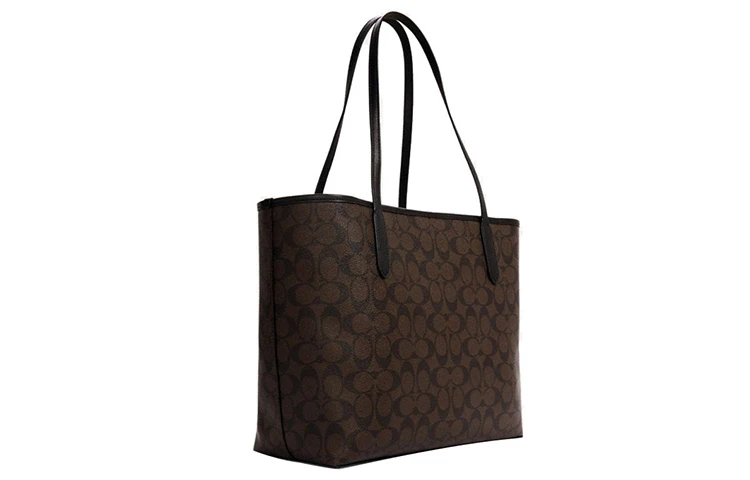 商品[国内直发] Coach|蔻驰 City 33 经典老花徽标Logo 帆布配皮 托特包Tote包购物袋手提包单肩包 大号 女款 深棕色,价格¥1938,第7张图片详细描述