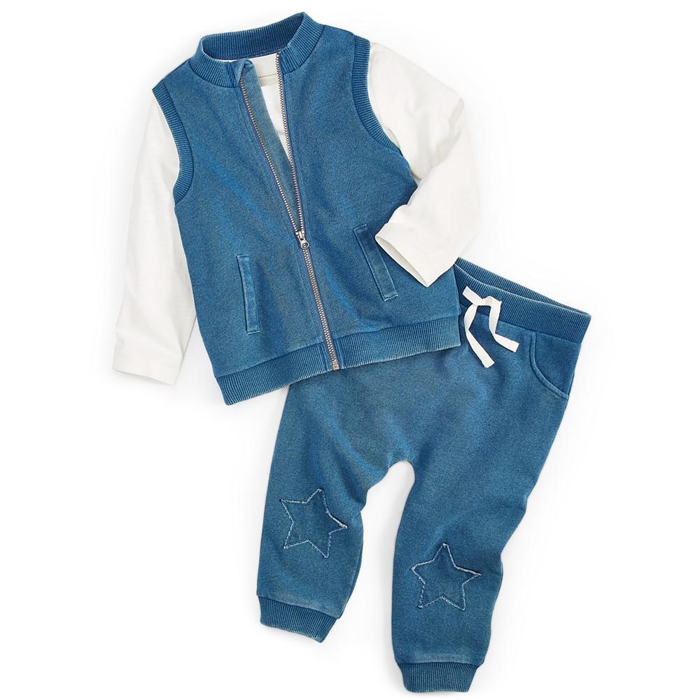 商品First Impressions|Baby Boys 3-Pc. Indigo Zip-Front Vest, Top & Jogger Pants Set, Created for Macy's,价格¥157,第1张图片