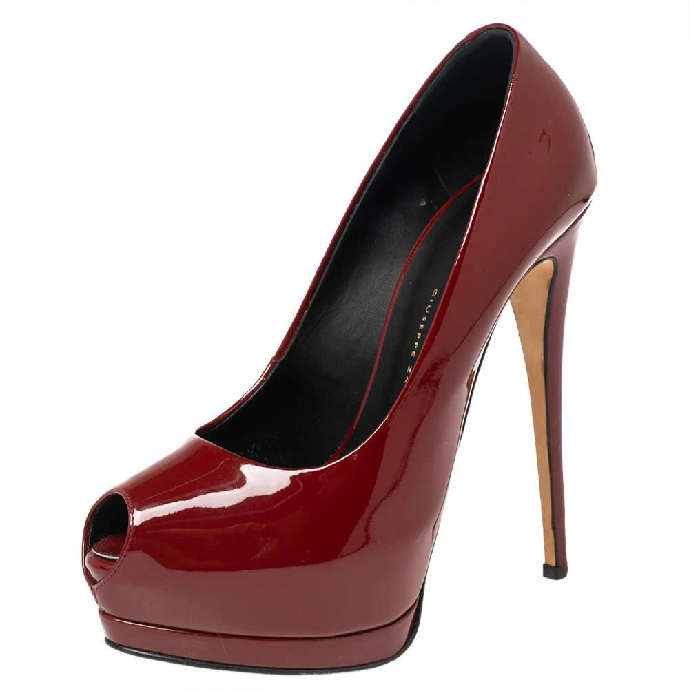 商品[二手商品] Giuseppe Zanotti|Giuseppe Zanotti Red Patent  Peep Toe Platform Pumps Size 37,价格¥975,第1张图片