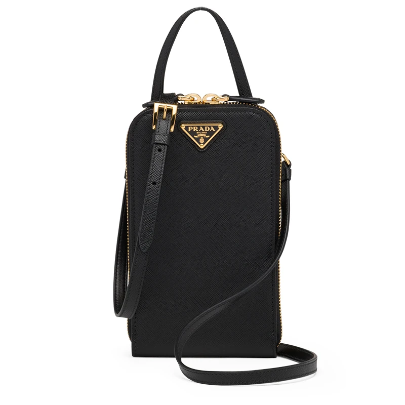 商品Prada|PRADA/普拉达 22新款 女士mini黑色saffiano皮革珐琅徽标配手柄拆卸调节肩带拉链开合单肩斜挎手提包1BP027_NZV_F0002_V_YM1,价格¥10946,第1张图片