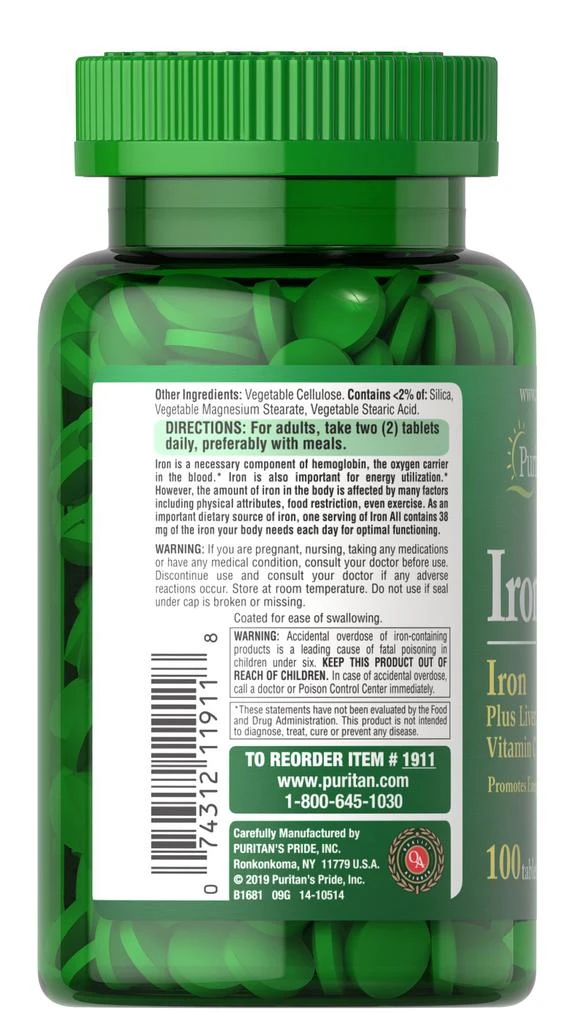 商品Puritan's Pride|All Iron, 100 Tablets,价格¥93-¥186,第3张图片详细描述