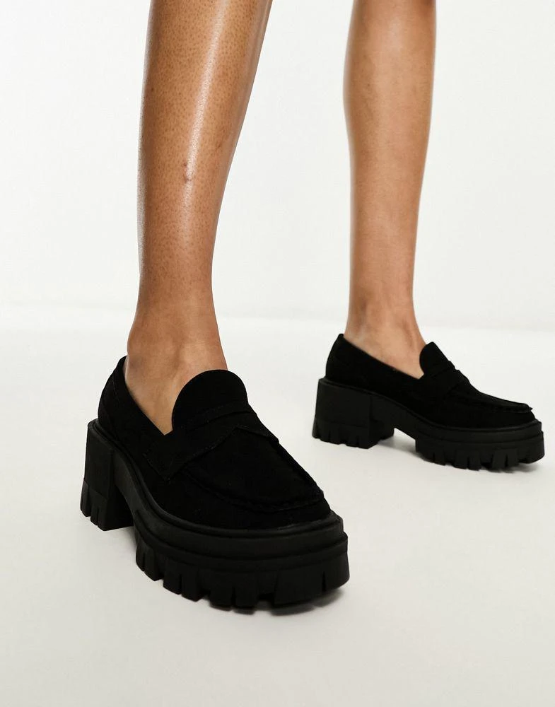 商品ASOS|ASOS DESIGN Script chunky mid heeled loafers in black,价格¥299,第2张图片详细描述