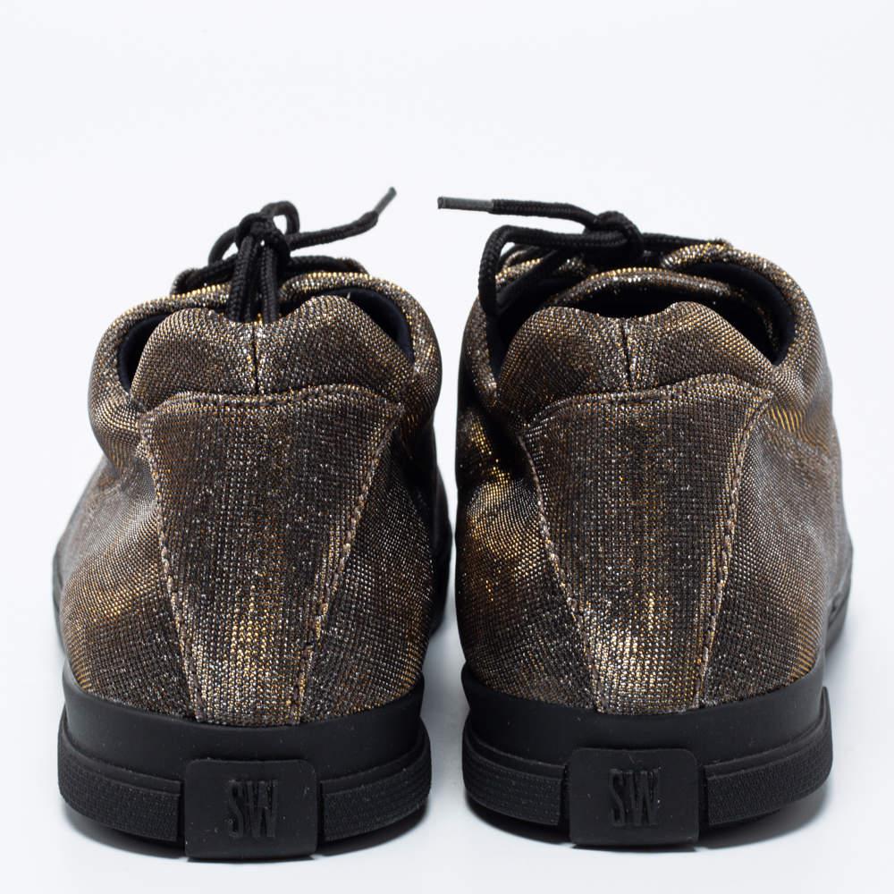 Stuart Weitzman Gold Lurex Fabric Lace-Up Sneakers Size 37商品第5张图片规格展示