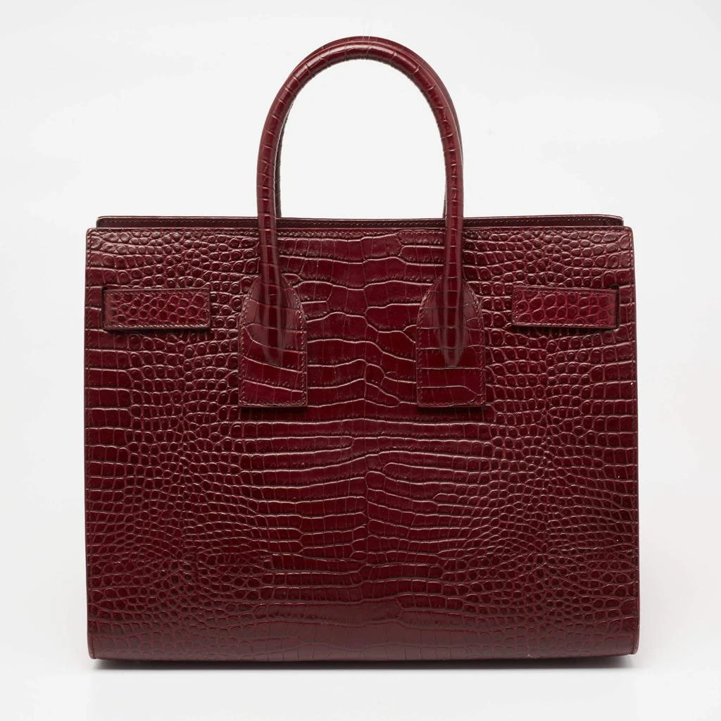 商品[二手商品] Yves Saint Laurent|Saint Laurent Burgundy Croc Embossed Leather Small Sac De Jour Tote,价格¥11971,第4张图片详细描述