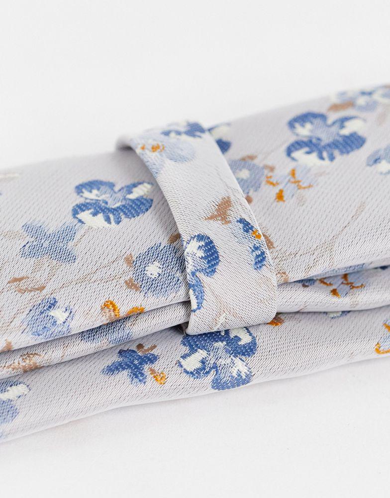 ASOS DESIGN slim tie in silver and blue floral商品第4张图片规格展示
