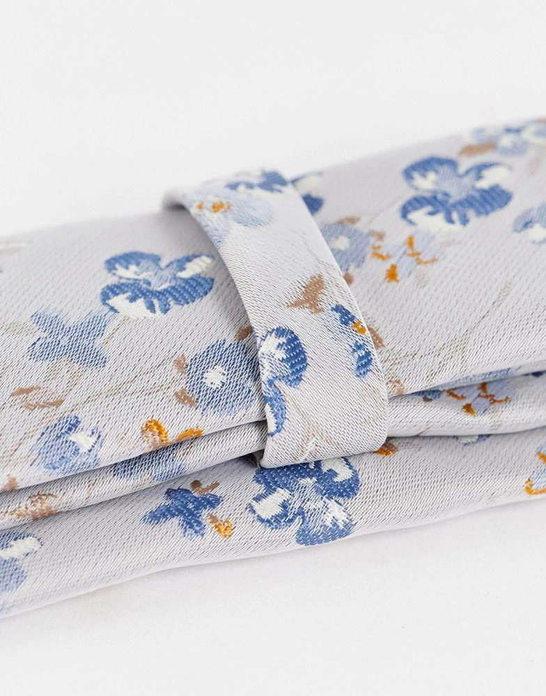 商品ASOS|ASOS DESIGN slim tie in silver and blue floral,价格¥59,第4张图片详细描述