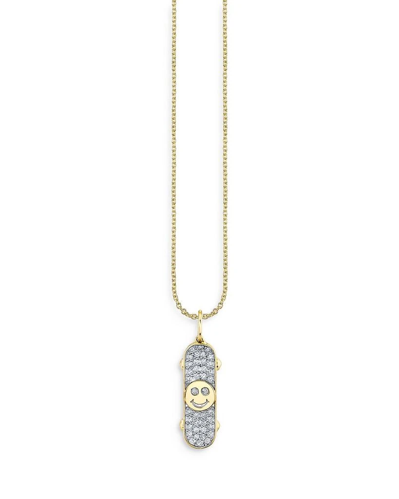 商品Sydney Evan|14K Yellow Gold Diamond Happy Face Skateboard Pendant Necklace, 18",价格¥11496,第1张图片