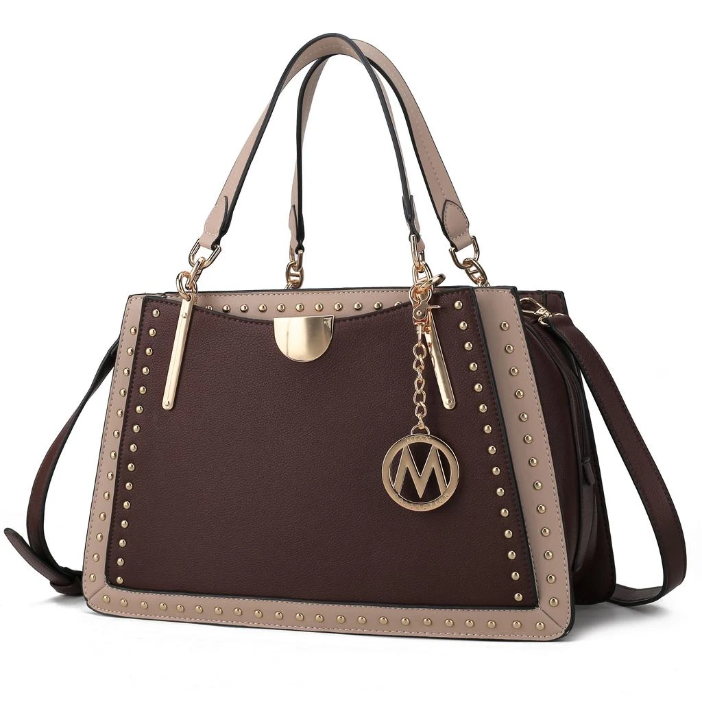 Aubrey Vegan Leather Multi Compartment Satchel Handbag - Color Block 商品