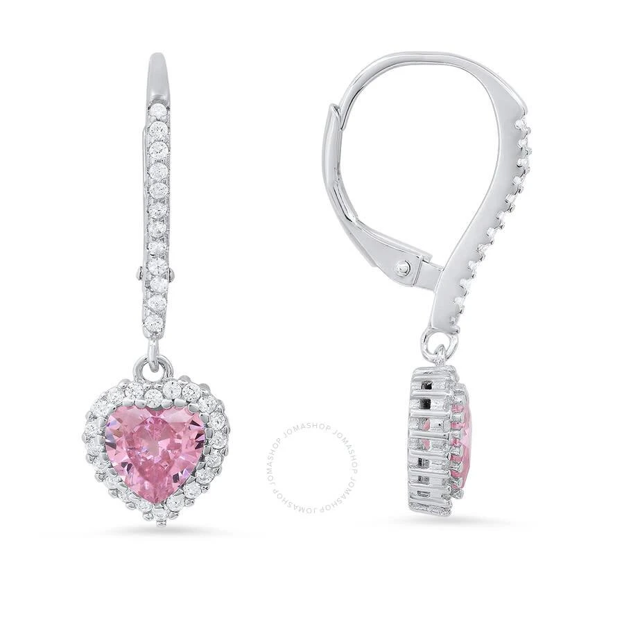 商品Kylie Harper|Sterling Silver Heart-cut Pink Sapphire CZ Birthstone Halo Leverback Earrings,价格¥372,第1张图片