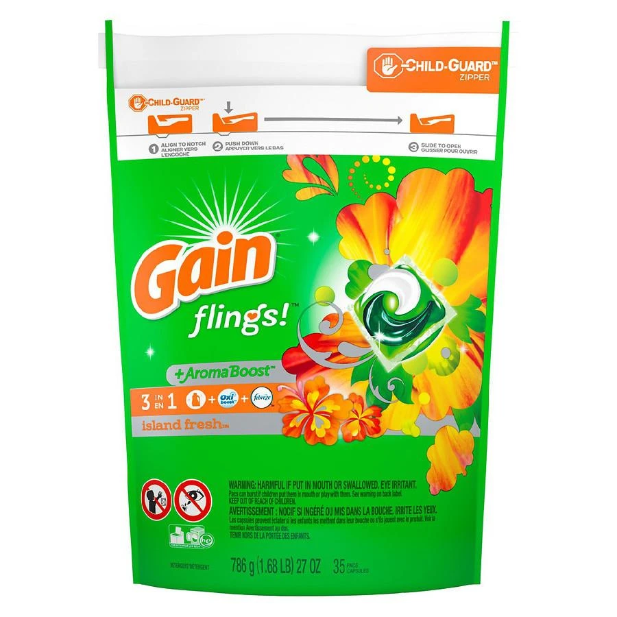 商品Gain|Flings Laundry Detergent Pacs Island Fresh,价格¥104,第1张图片
