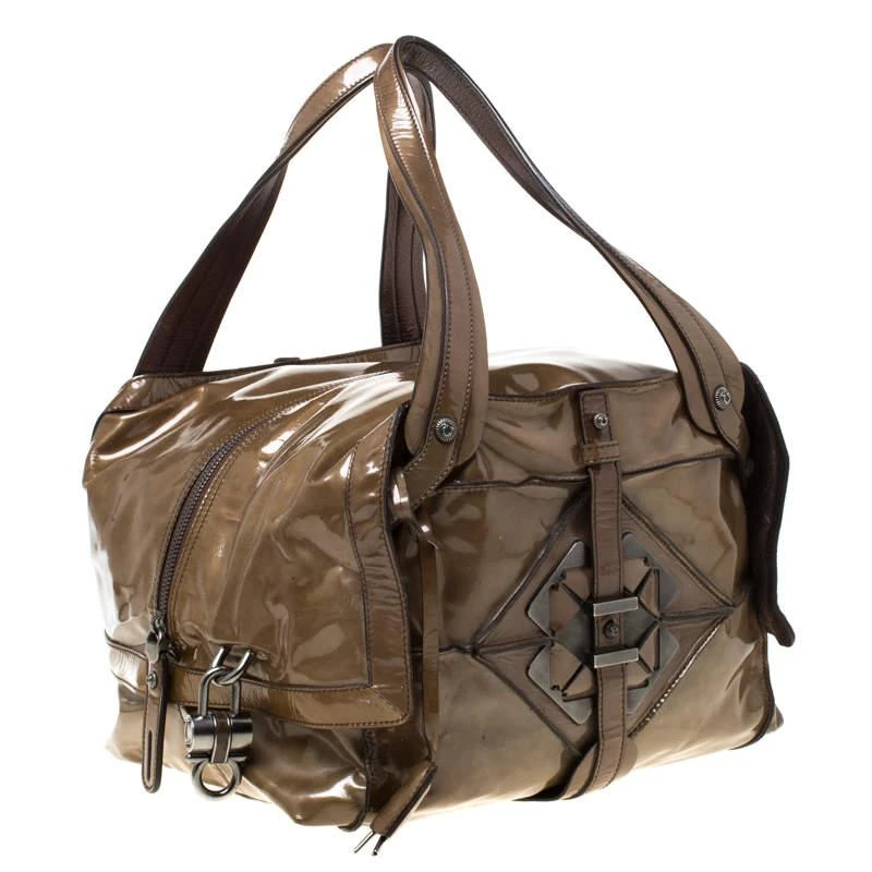 商品[二手商品] Salvatore Ferragamo|Salvatore Ferragamo Olive Green Patent Leather Satchel,价格¥928,第3张图片详细描述
