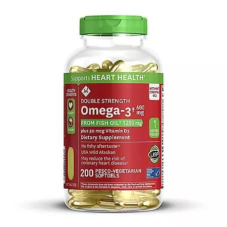 商品Member's Mark|Member's Mark 600mg Omega-3 from Fish Oil with 50 mcg Vitamin D3 Softgels (200 ct.),价格¥116,第1张图片