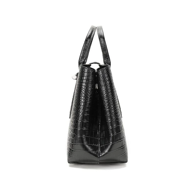 珑骧 LONGCHAMP 奢侈品 女士ROSEAU系列中号黑色小牛皮鳄鱼纹手提斜挎包 10058 HTS 001送女友礼物 商品