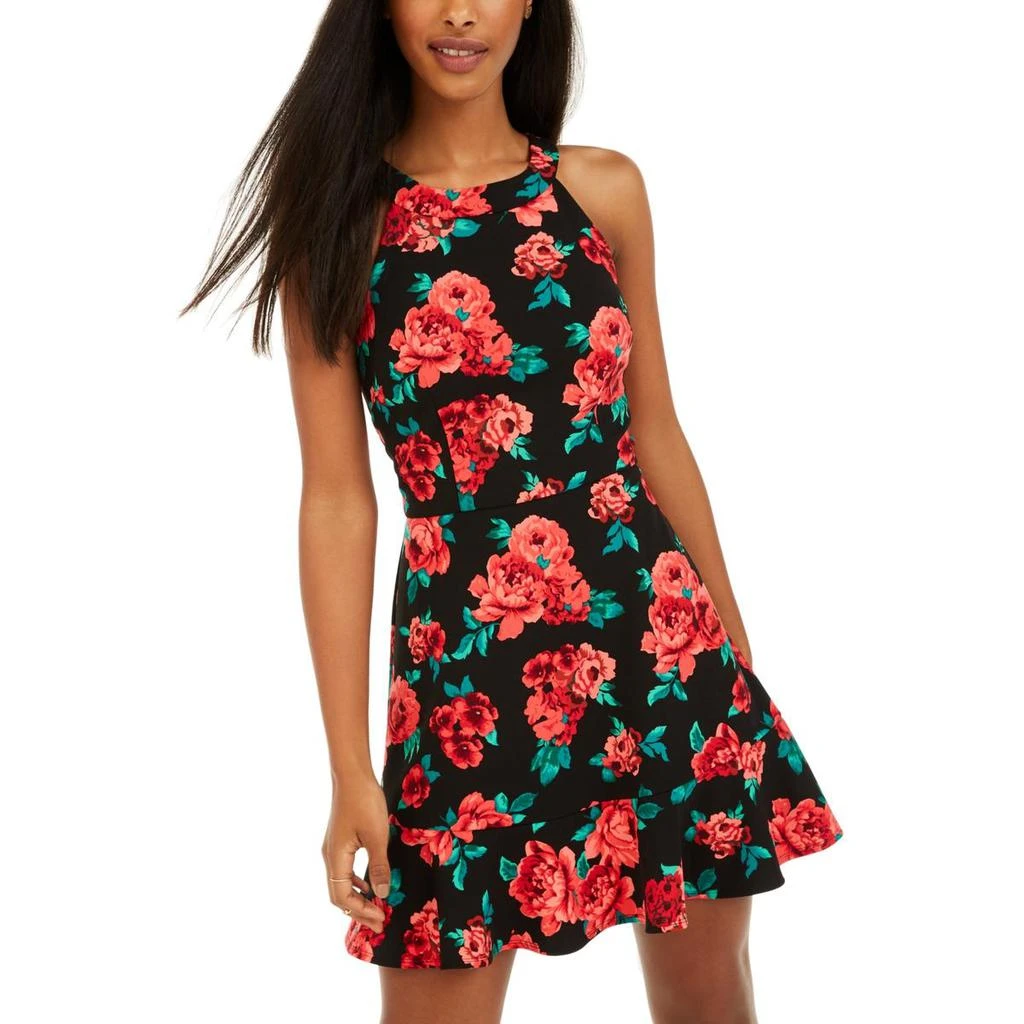 商品BCX|BCX Womens Juniors Floral Flounce Hem Fit & Flare Dress,价格¥31,第1张图片