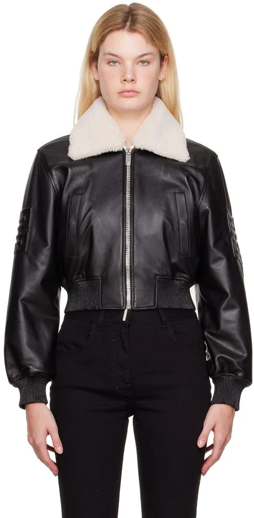 商品Givenchy|Black Shearling Collar Leather Jacket,价格¥13046,第1张图片