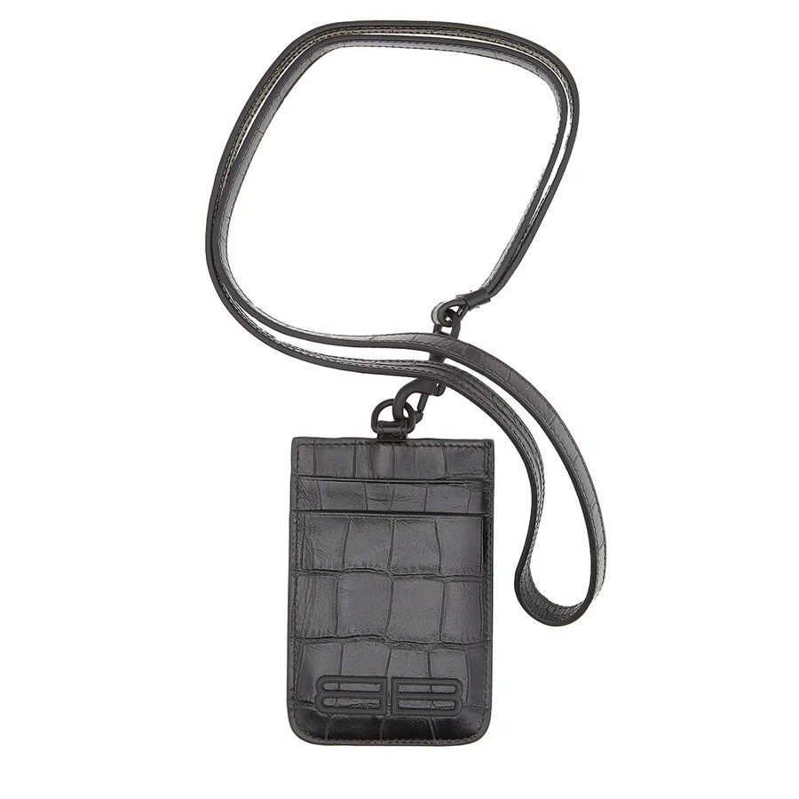 商品Balenciaga|Black Gossip Croco Embossed Leather Card Holder With Strap,价格¥599,第1张图片