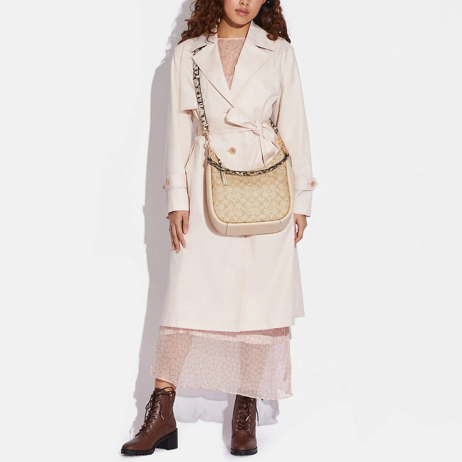 商品[国内直发] Coach|蔻驰 Jules 29 Hobo蛇纹肩带拉链经典老花标志性徽标印花 帆布配皮 腋下包手提包单肩包斜挎包 大号 女款 卡其色,价格¥2999,第11张图片详细描述