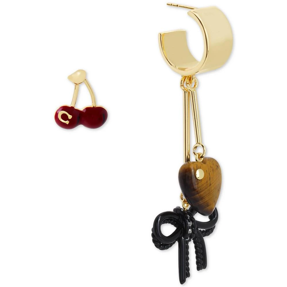 商品Coach|Gold-Tone Signature C Cherry & Mixed Charm Mismatch Earrings,价格¥500,第1张图片