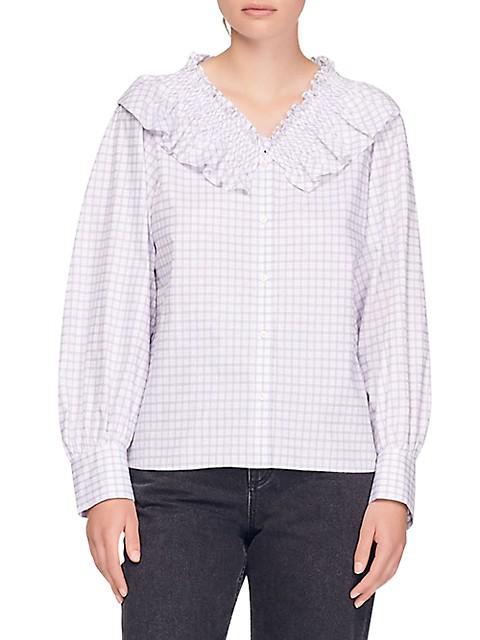 商品Sandro|Devie Check Smocked Shirt,价格¥1046,第1张图片