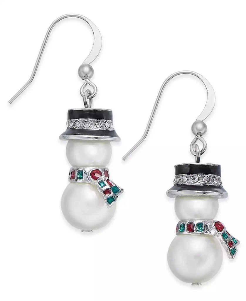 商品Charter Club|Silver-Tone Crystal & Imitation Pearl Snowman Drop Earrings, Created for Macy's,价格¥60,第1张图片