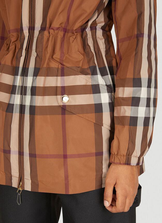 Checked Hooded Parka Coat in Brown商品第5张图片规格展示